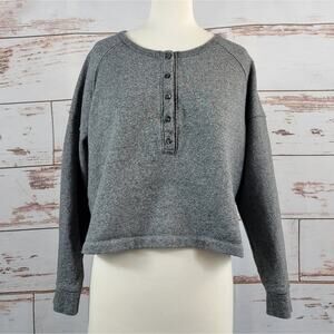Something Navy Cropped Henley Sweatshirt Grey Size Medium